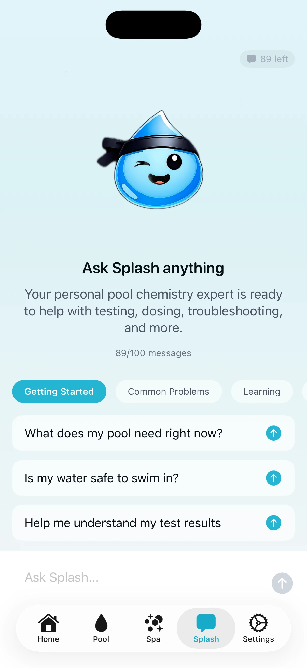 PoolFu health score breakdown showing individual parameter scores and water balance CSI