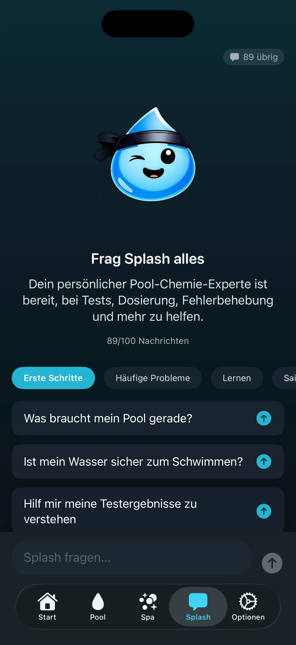 PoolFu Gesundheitsbewertungs-Aufschlüsselung zeigt individuelle Parameterbewertungen und CSI Wasserbalance