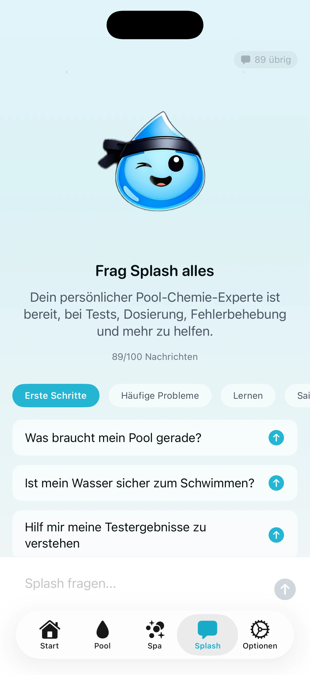 PoolFu Gesundheitsbewertungs-Aufschlüsselung zeigt individuelle Parameterbewertungen und CSI Wasserbalance