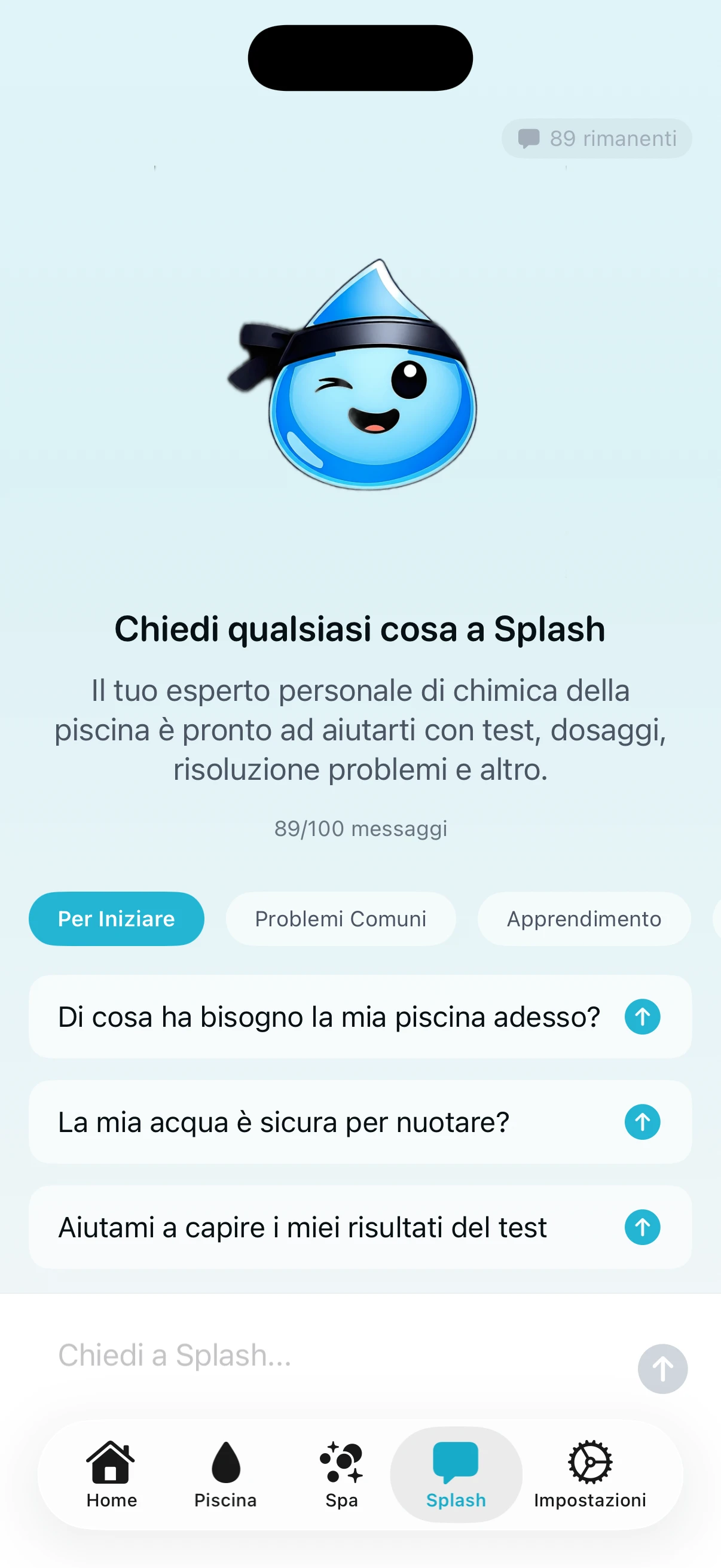 Dettaglio punteggio salute PoolFu che mostra punteggi parametri individuali e bilancio acqua CSI