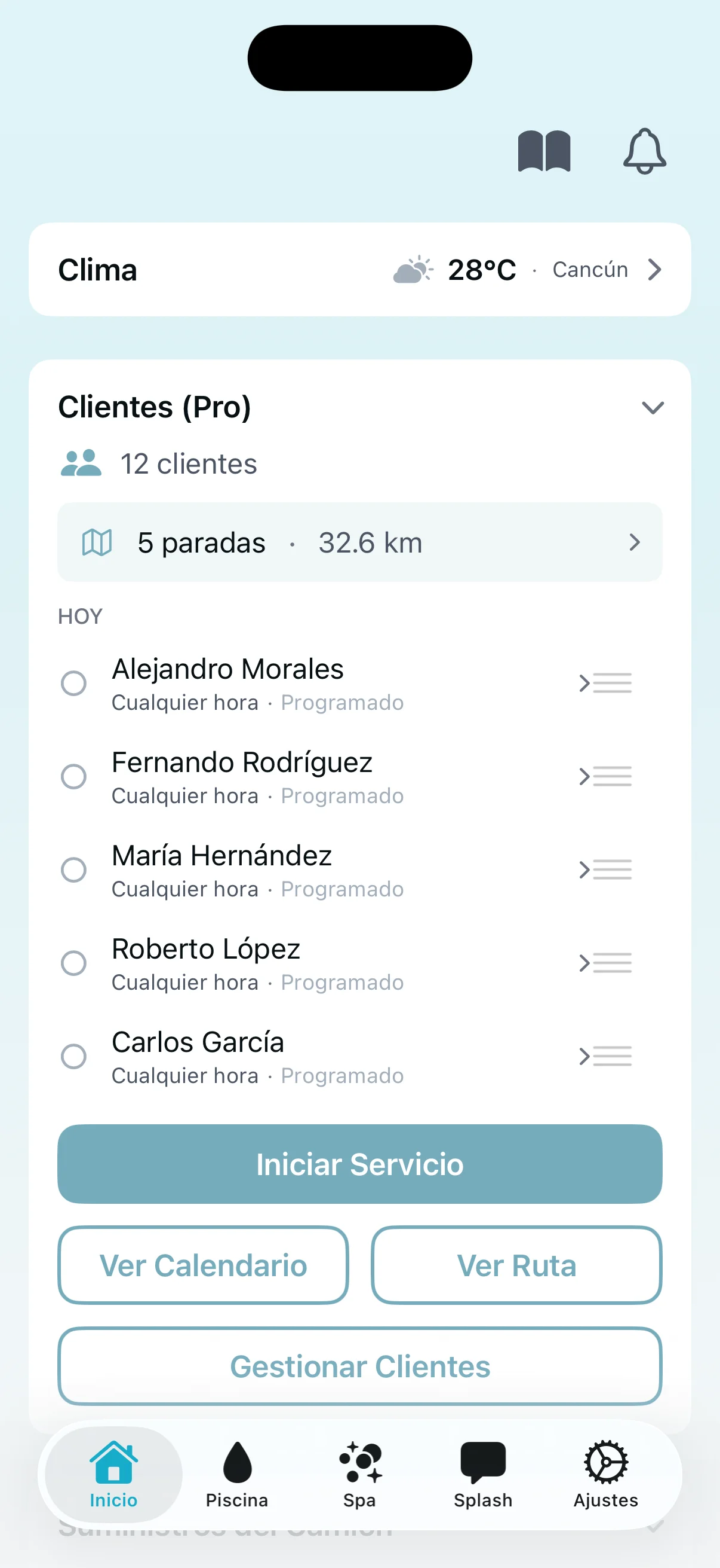 Panel de gestión de clientes