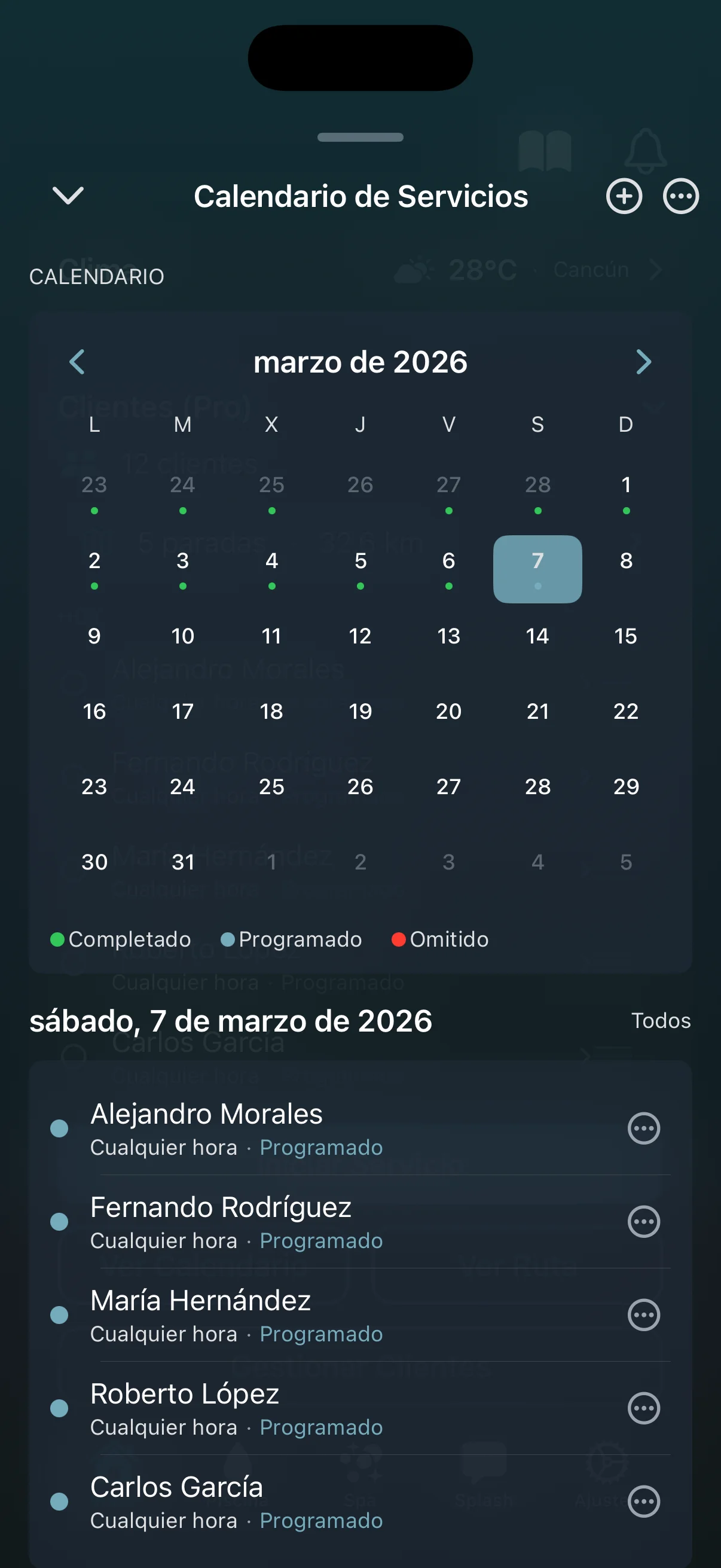 Calendario de programación de servicios