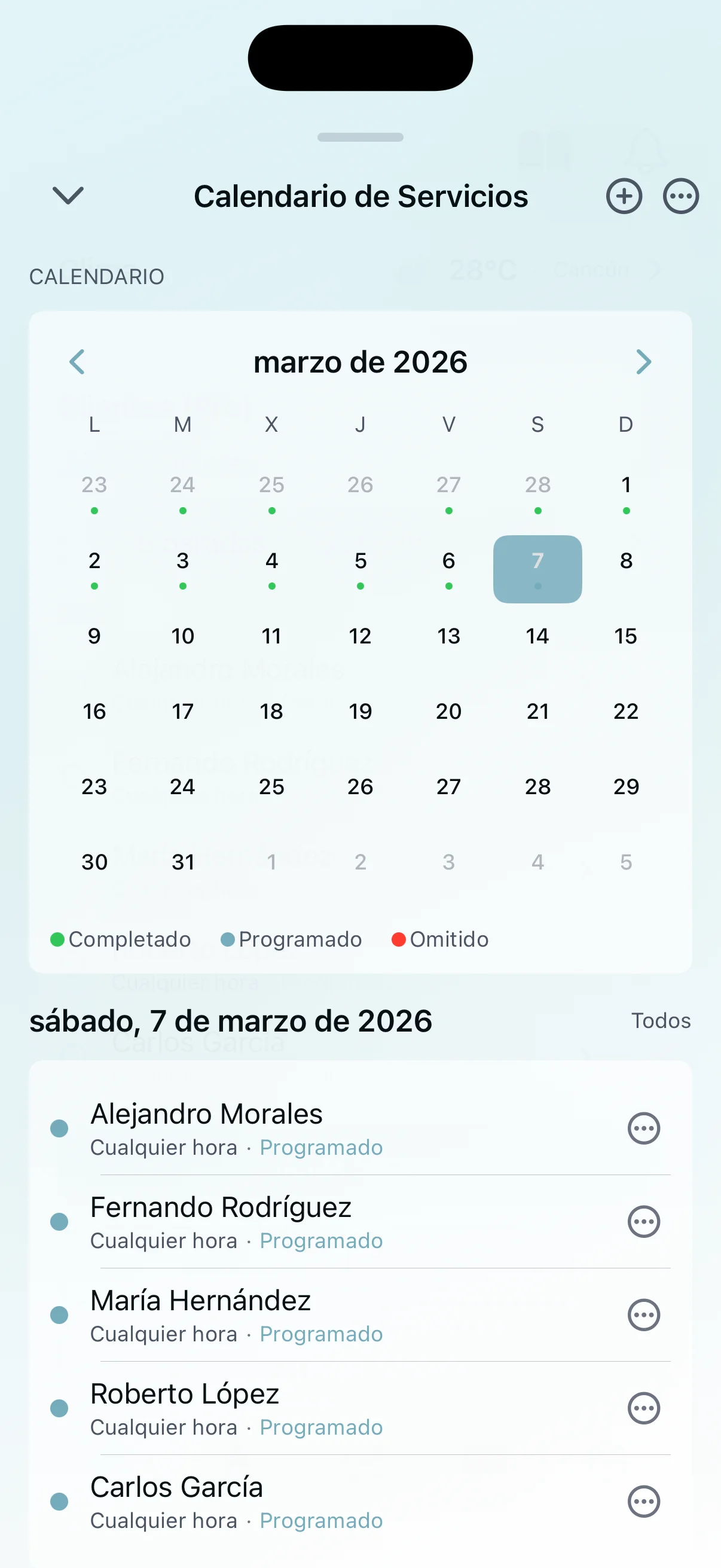 Calendario de programación de servicios