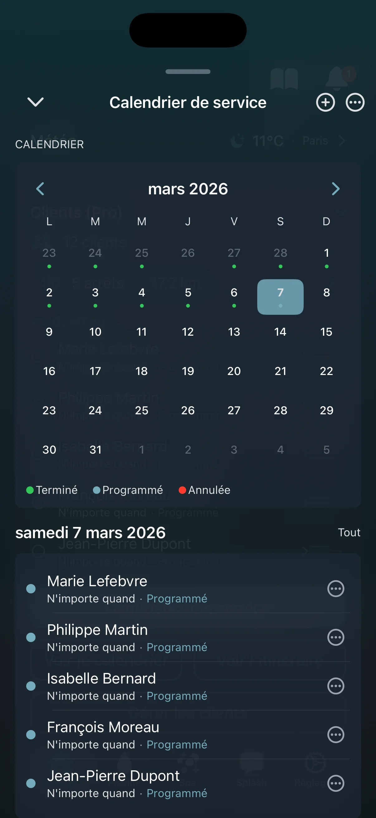 Calendrier de planification de services