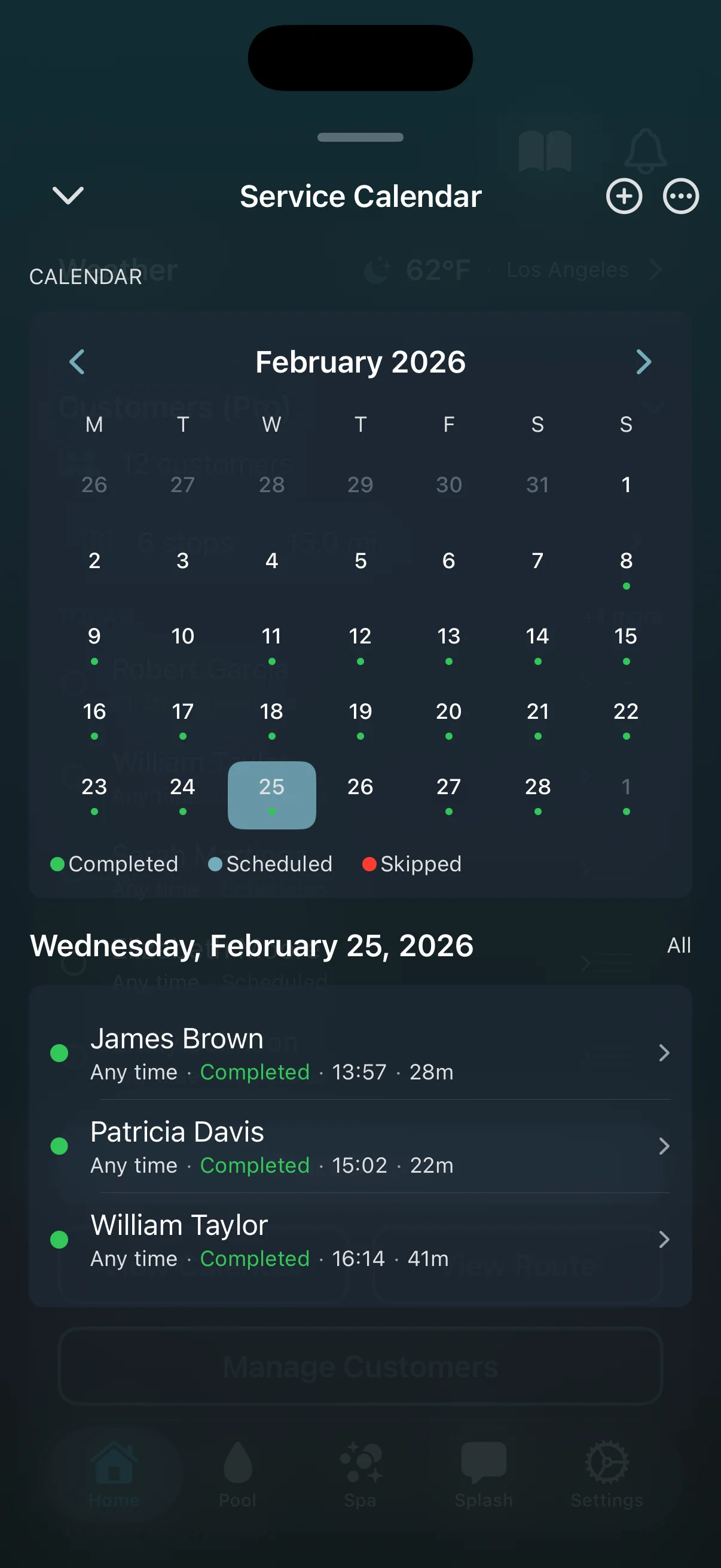 Service scheduling calendar