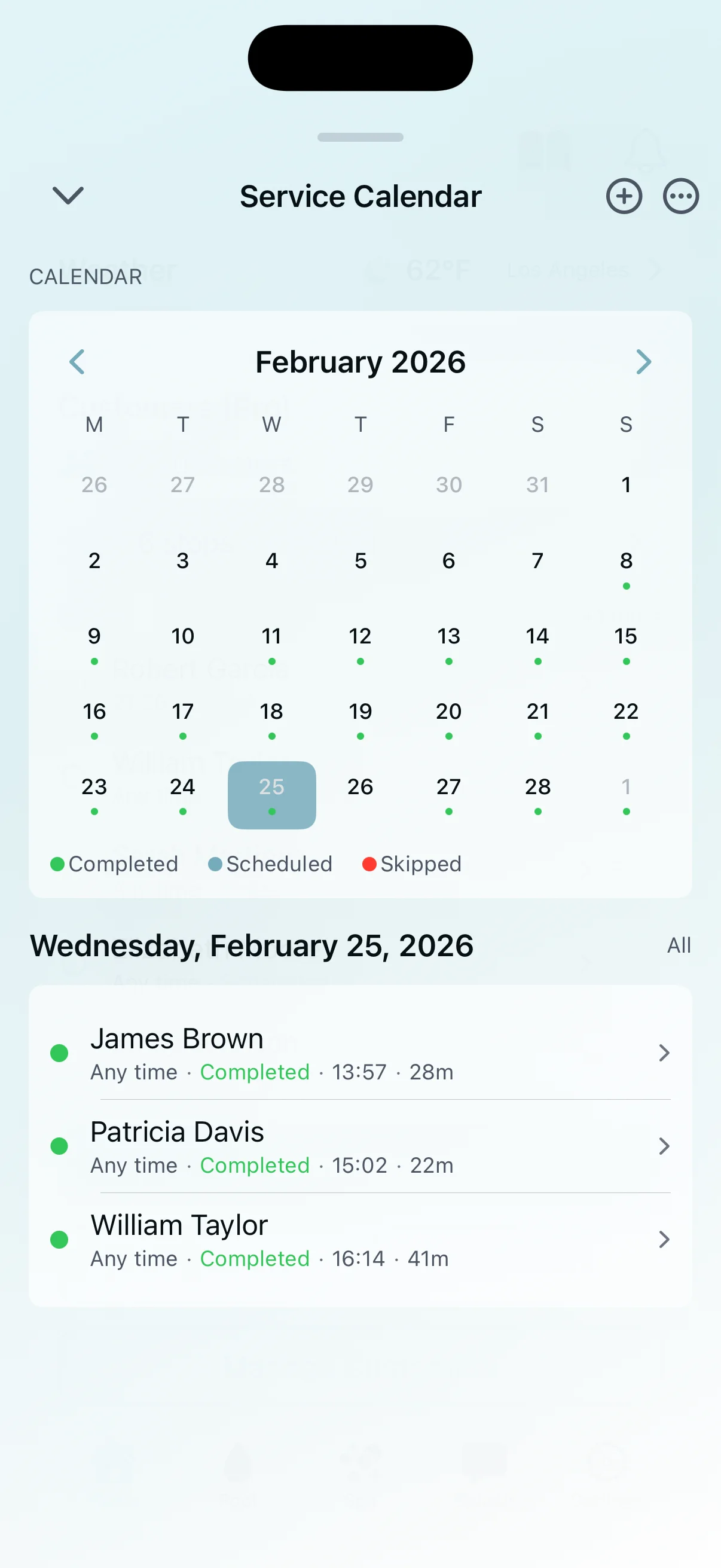 Service scheduling calendar