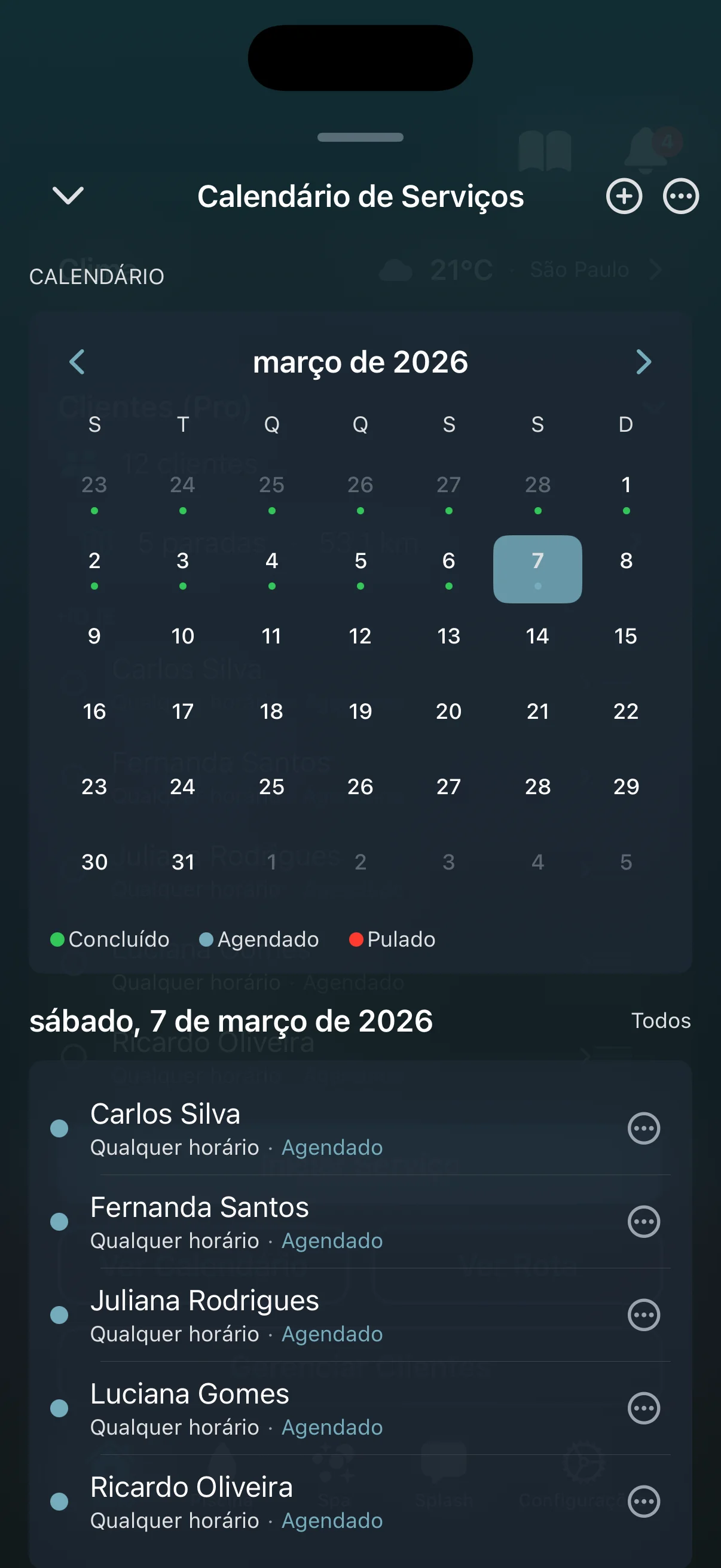 Calendário de agendamento de serviços